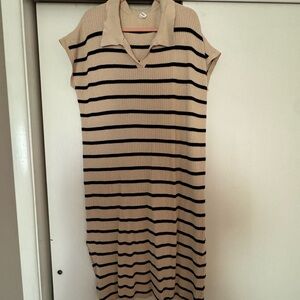 Wishlist Beige and Black Striped Midi Dress